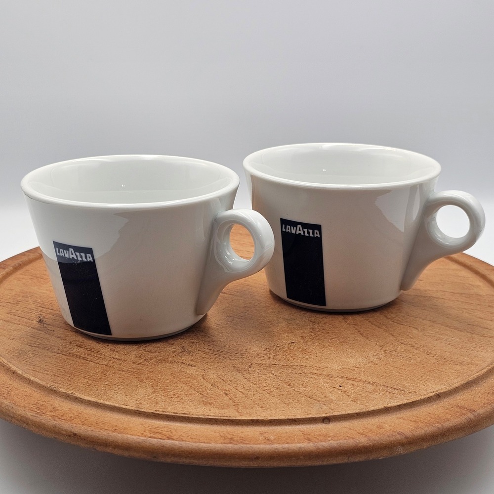 Lavazza White Ceramic Coffee Espresso Cups Vintage Set of 2 AP Crown Logo